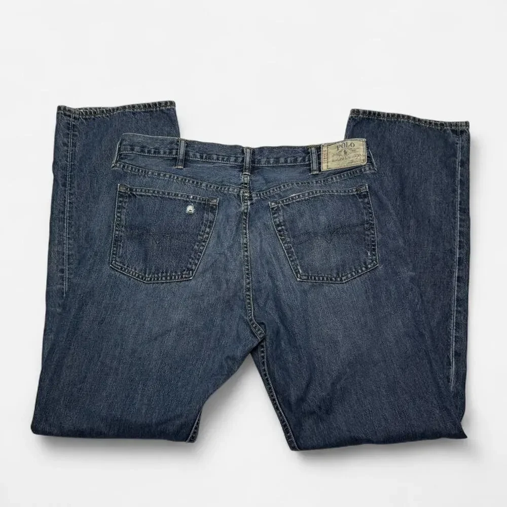 Vintage Polo Ralph Lauren Co. Blue Denim Jeans 38x34 Straight Leg Mens